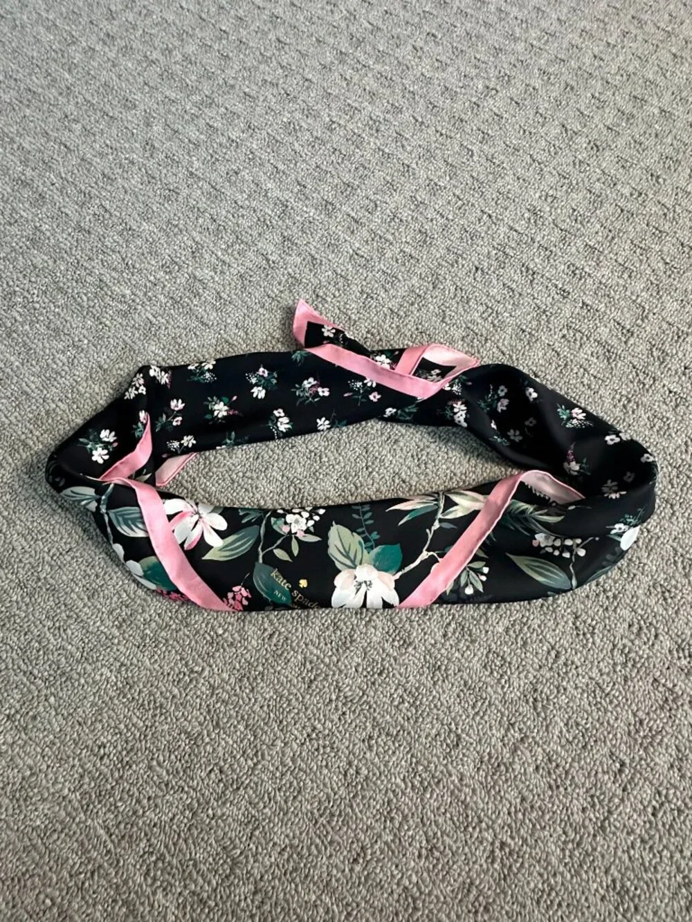 Kate Spade Black Botanical Floral Silk Square Scarf Pink Border Butterflies
